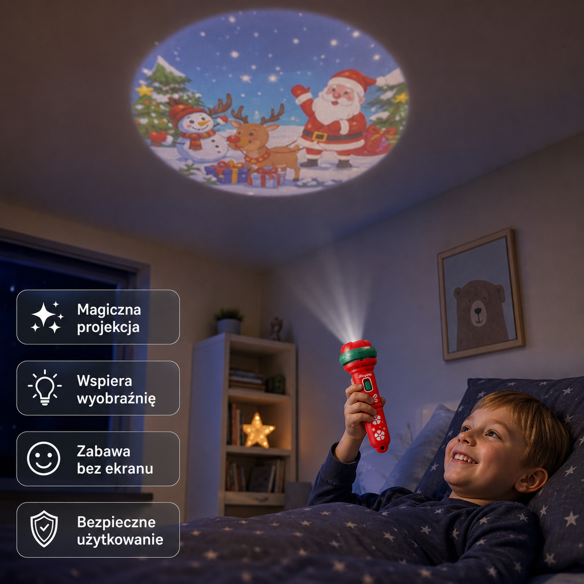Magiczna latarka z projektorem nocnym