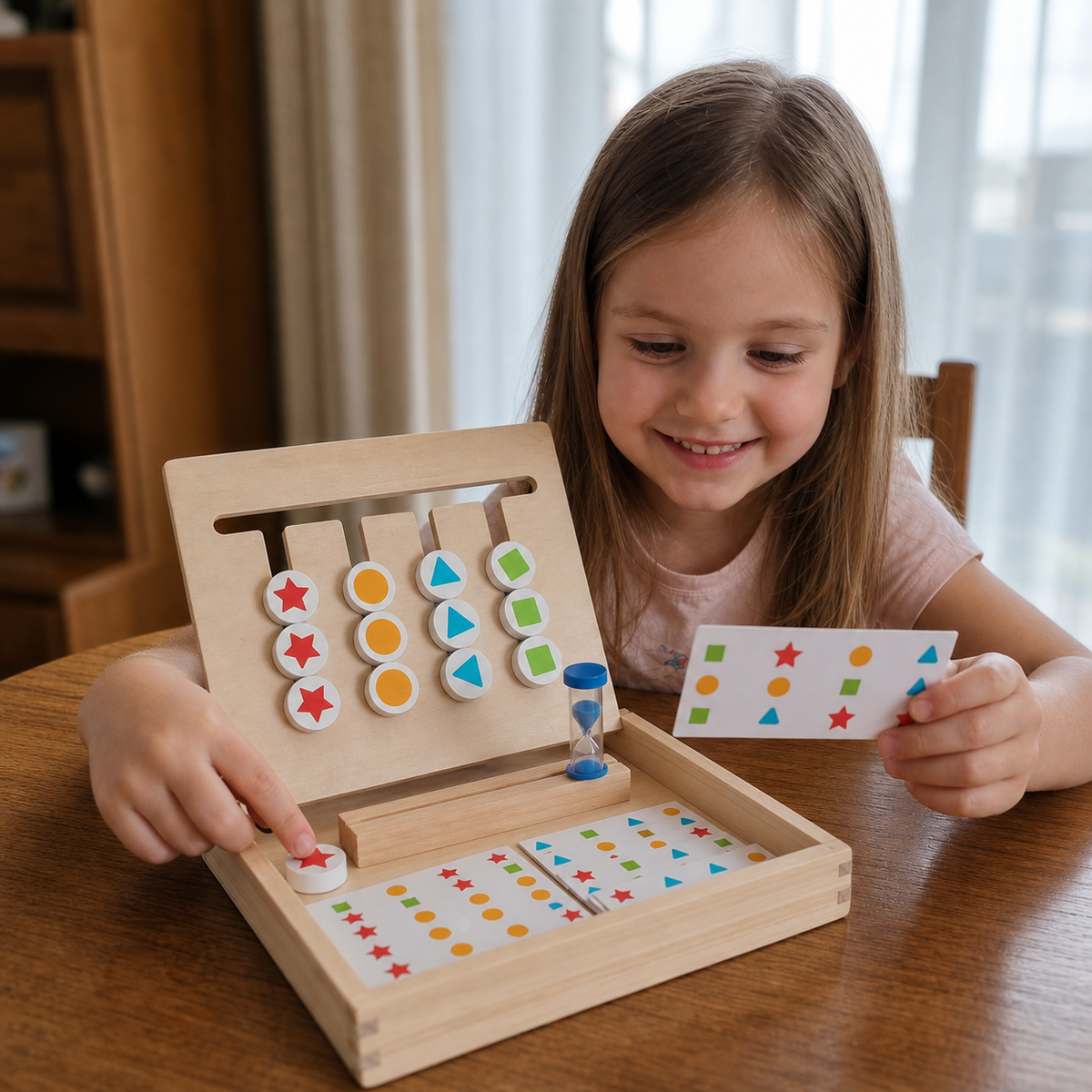 Drewniana gra Montessori do sortowania kształtów i kolorów