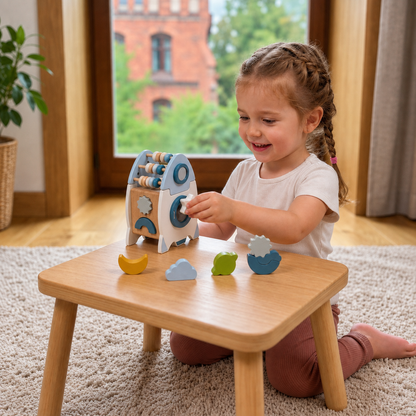 Ręcznie wykonana drewniana rakieta Montessori z różnymi kształtami i kolorami