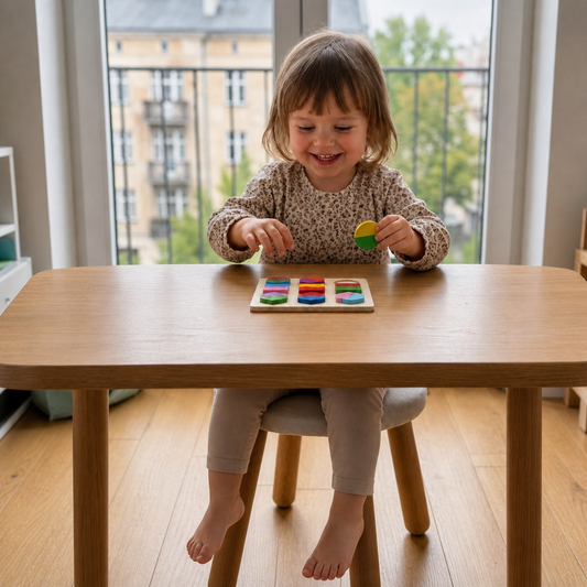Proste drewniane puzzle Montessori z kształtami i kolorami dla maluchów