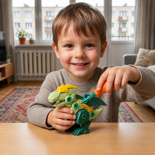Zestaw dinozaura do skręcania z armatką na przyssawkę