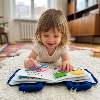 Montessori – materiałowa książeczka edukacyjna z zadaniami i aktywnościami dla dzieci