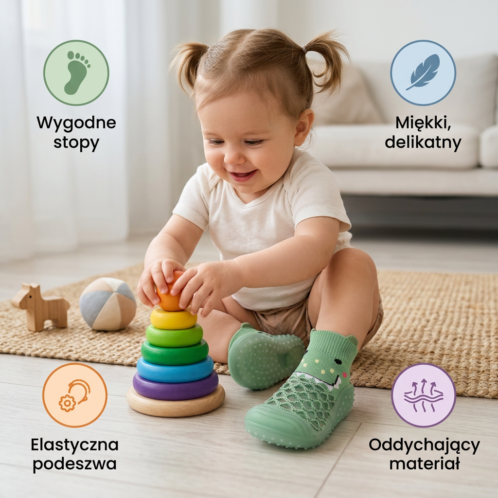 Skarpetobuciki dla niemowląt do chodzenia boso ze zwierzęcym wzorem