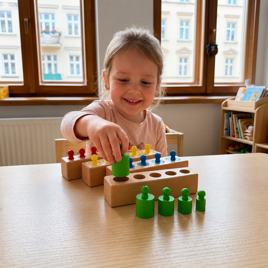 Drewniana zabawka edukacyjna Montessori do nauki kolorów i liczb
