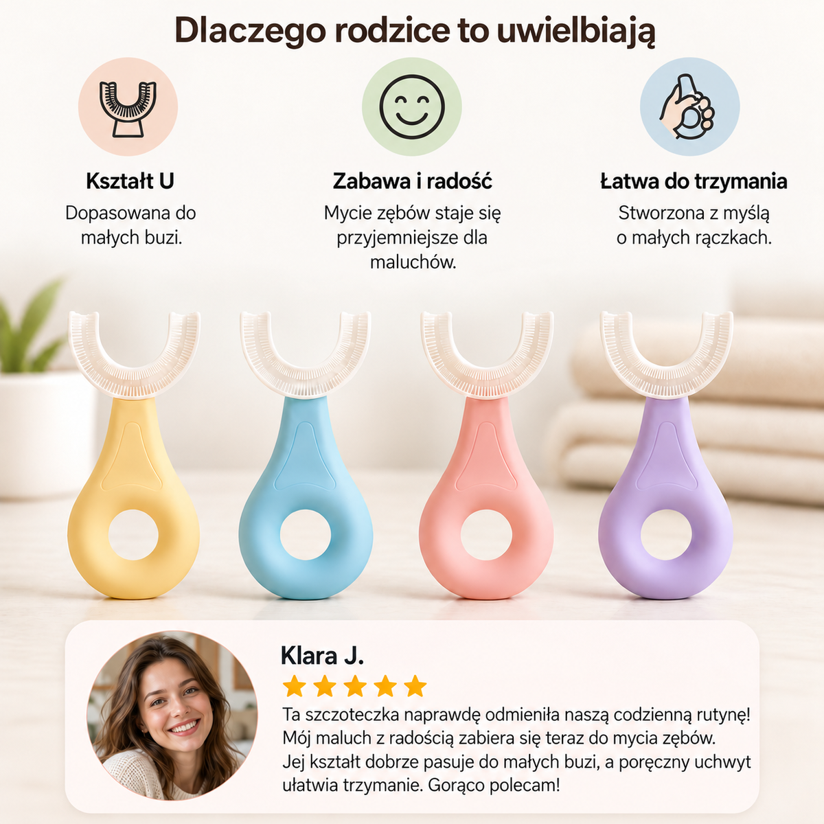 Szczoteczka do zębów w kształcie litery U dla dzieci
