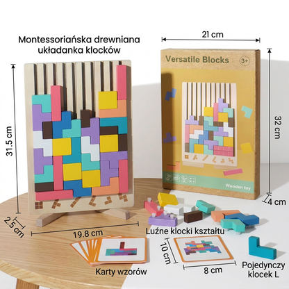 Montessori drewniana gra z klockami i kształtami