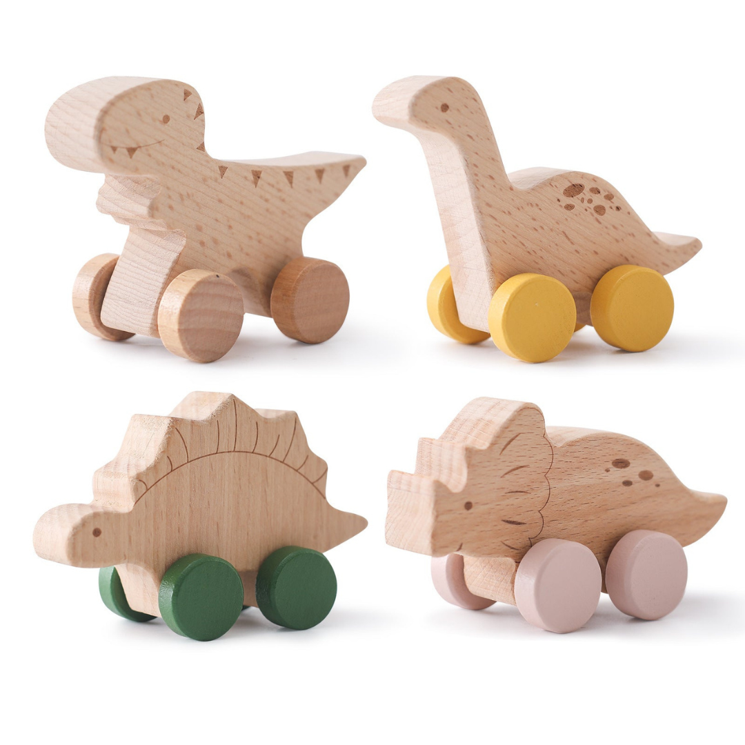 Drewniany pociąg Montessori w pastelowych kolorach