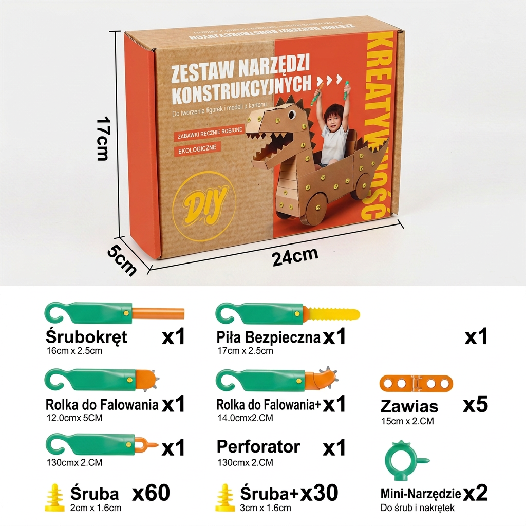 Bezpieczny 100-elementowy zestaw konstrukcyjny STEM z kartonu i narzędziami dla dzieci