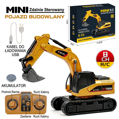 Pojazdy budowlane RC w skali 1:64 – wózek widłowy, koparka, wywrotka i spychacz