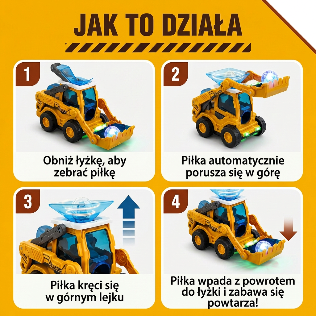 Muzyczna świecąca koparka z funkcją ciągłego nabierania piłeczek