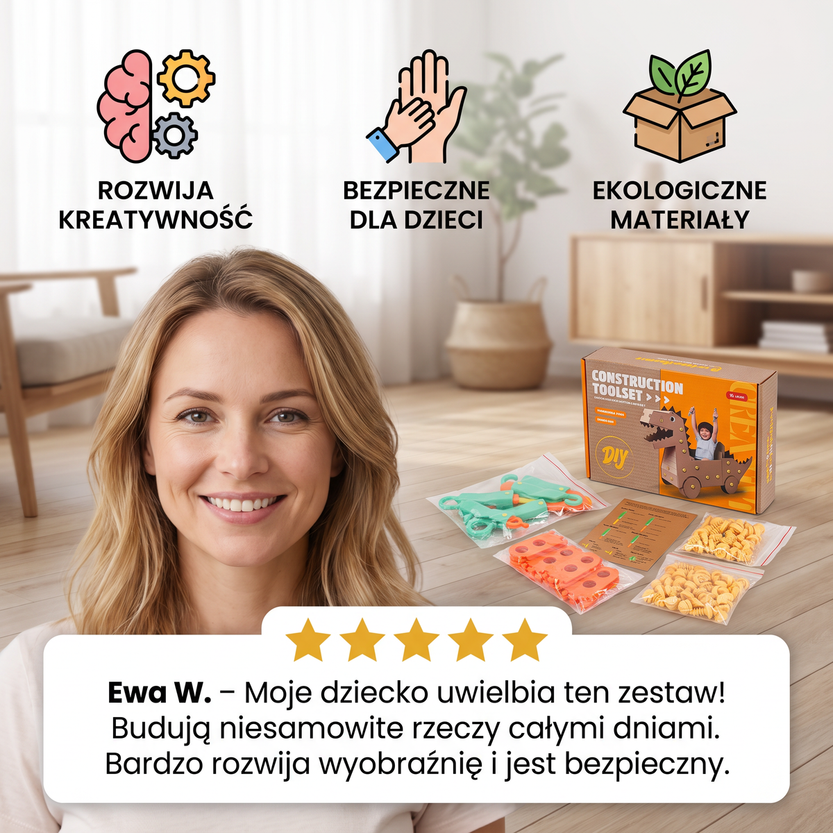Bezpieczny 100-elementowy zestaw konstrukcyjny STEM z kartonu i narzędziami dla dzieci