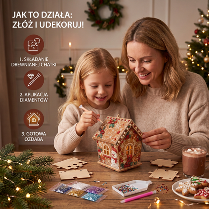 Zestaw DIY 3D – drewniany domek z piernika do składania i zdobienia diamentami