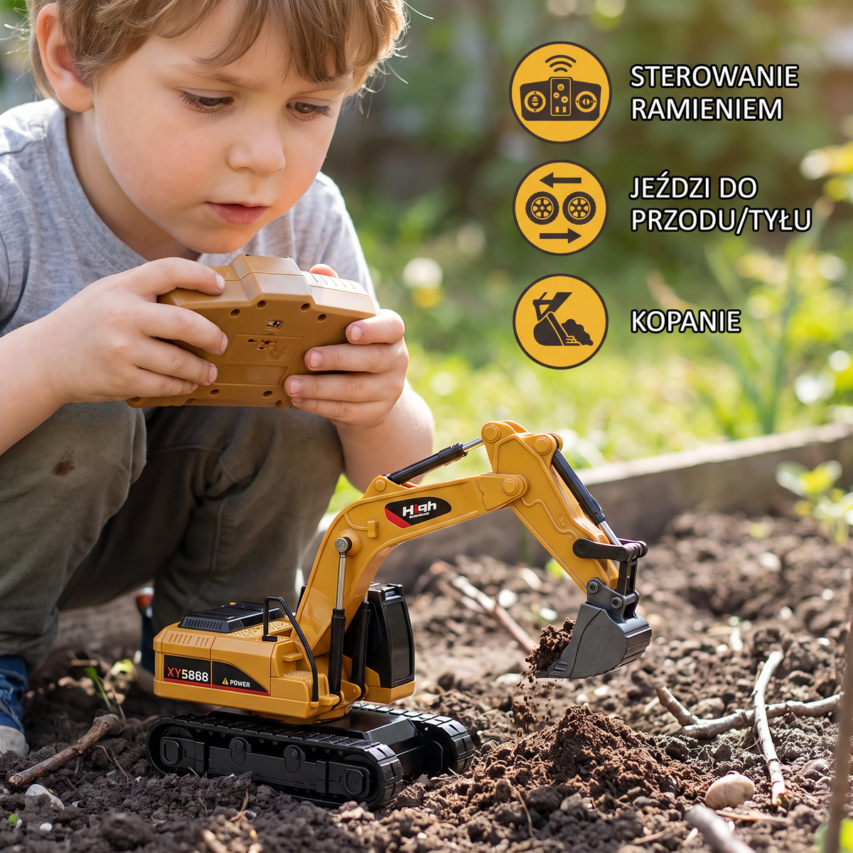 Pojazdy budowlane RC w skali 1:64 – wózek widłowy, koparka, wywrotka i spychacz