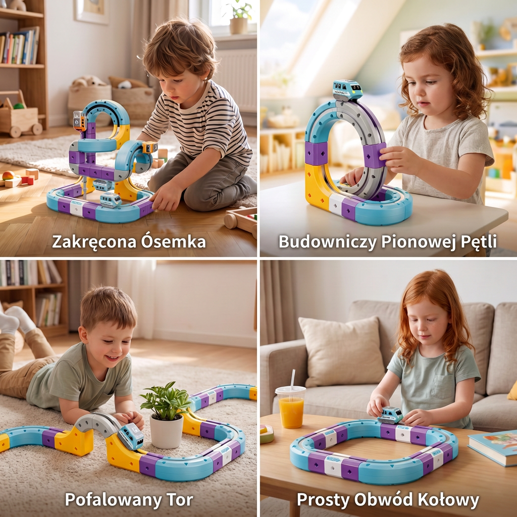 Zestaw DIY do budowy toru grawitacyjnego z kostek i elektrycznym pociągiem