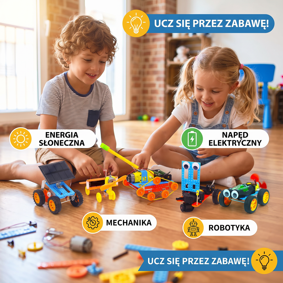 Edukacyjny zestaw konstrukcyjny STEM 5 w 1 do samodzielnego budowania pojazdów