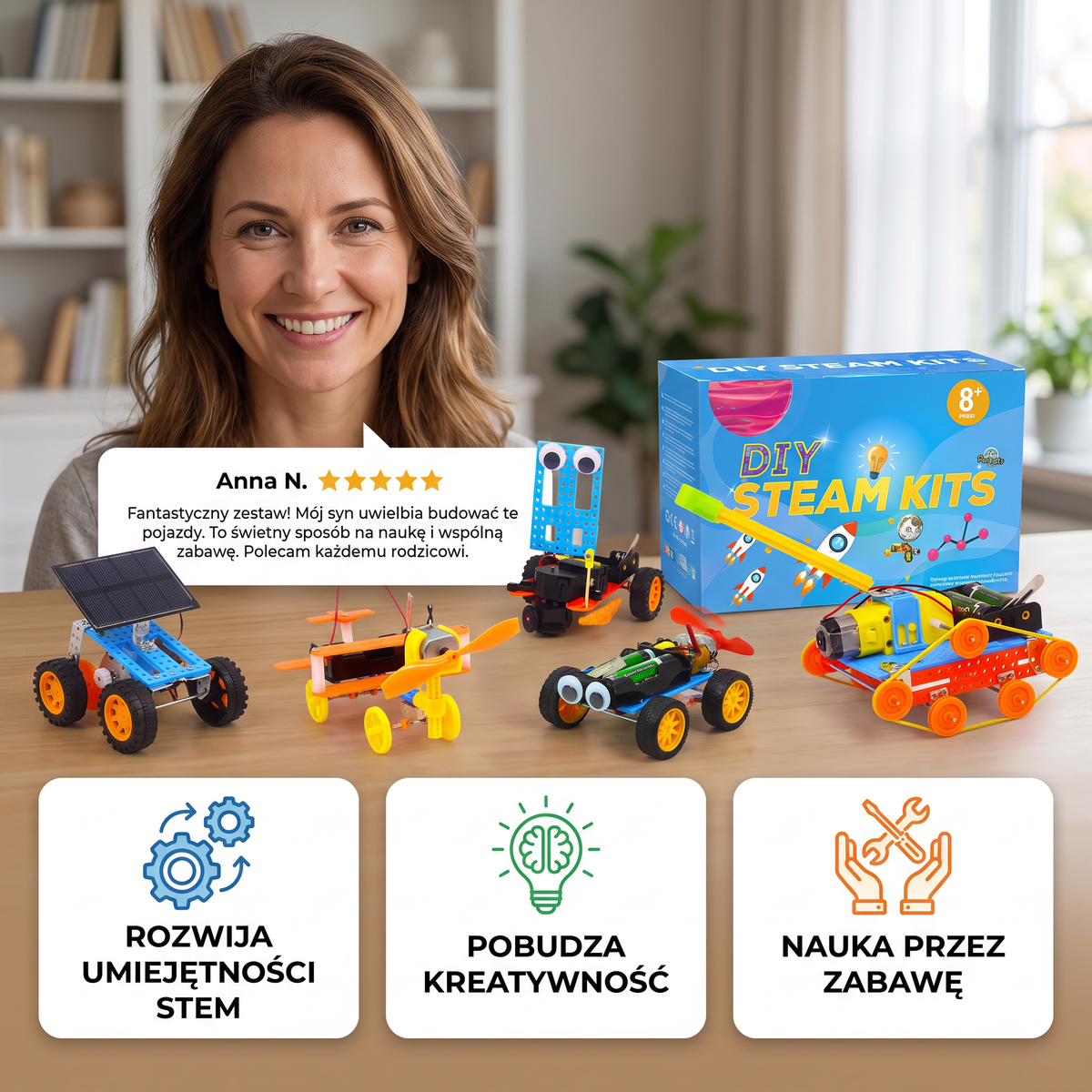 Edukacyjny zestaw konstrukcyjny STEM 5 w 1 do samodzielnego budowania pojazdów