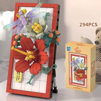 Zestaw klocków DIY 3D z motywem natury – kwiaty i owady