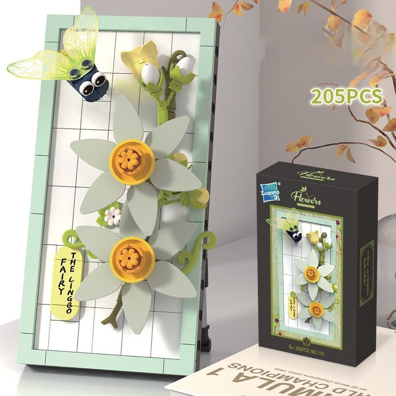 Zestaw klocków DIY 3D z motywem natury – kwiaty i owady