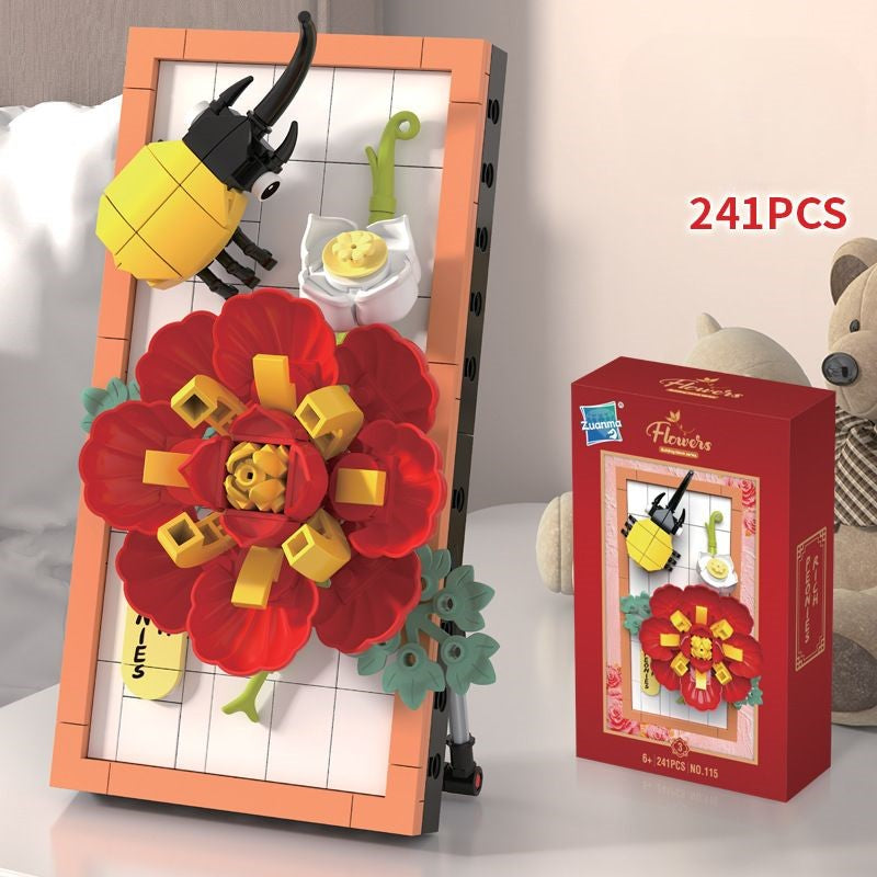 Zestaw klocków DIY 3D z motywem natury – kwiaty i owady