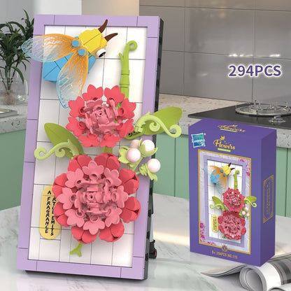 Zestaw klocków DIY 3D z motywem natury – kwiaty i owady