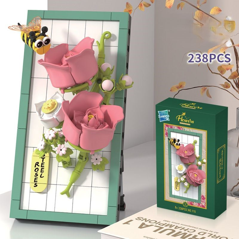 Zestaw klocków DIY 3D z motywem natury – kwiaty i owady