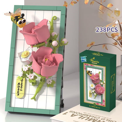 Zestaw klocków DIY 3D z motywem natury – kwiaty i owady