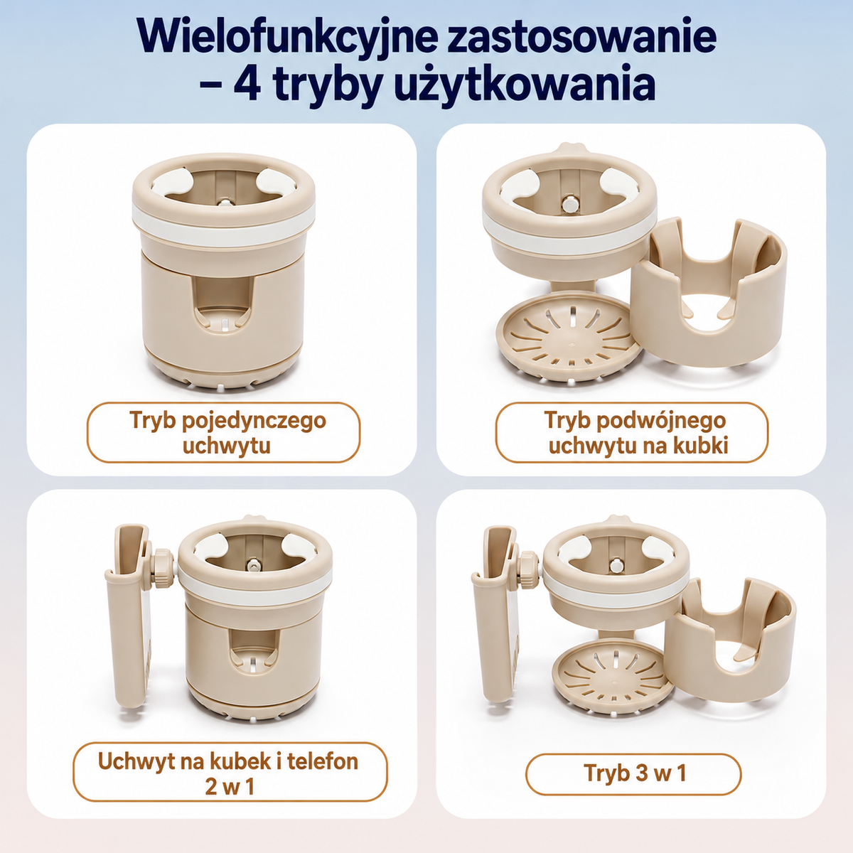 Uchwyt 3 w 1 do wózka dziecięcego na kubek i telefon
