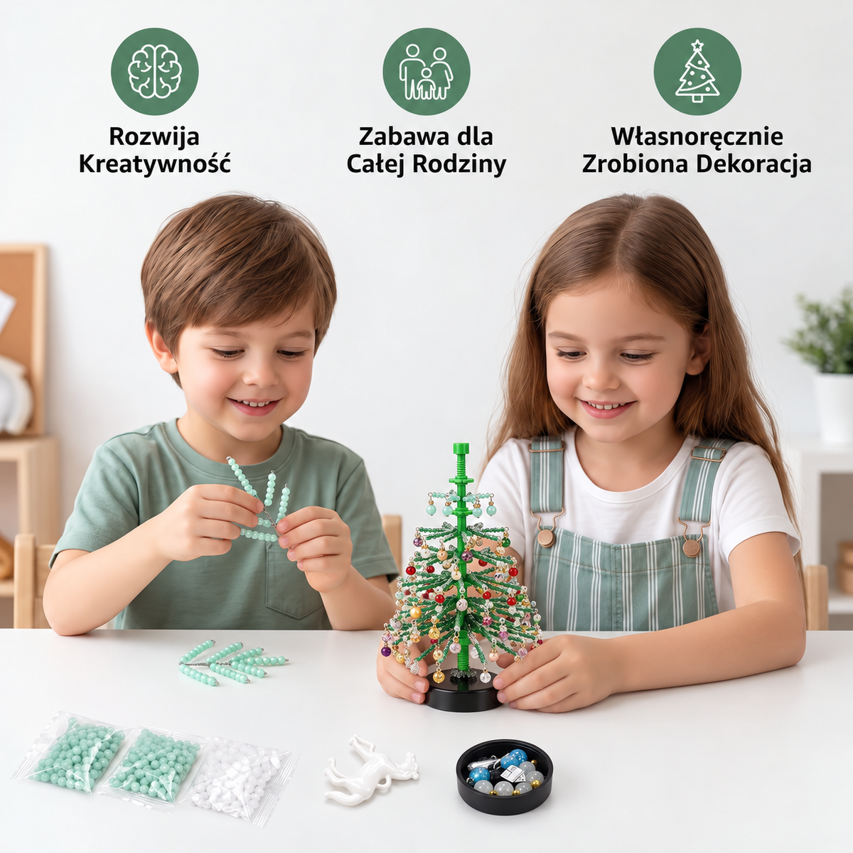 Zestaw DIY do tworzenia świątecznej choinki z kryształowych koralików