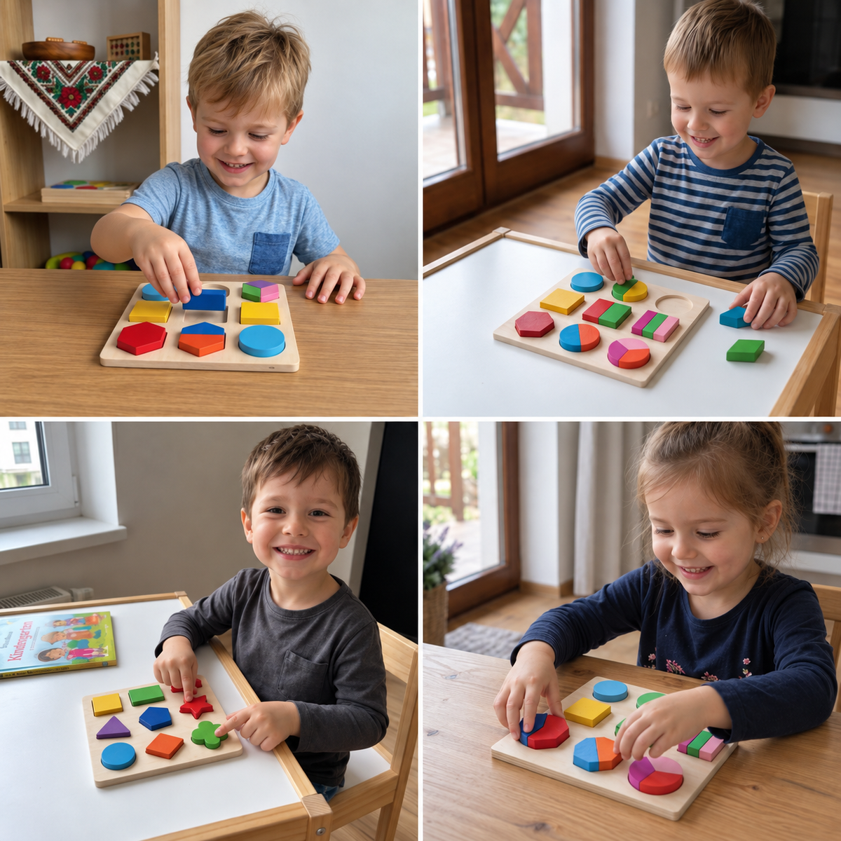 Proste drewniane puzzle Montessori z kształtami i kolorami dla maluchów