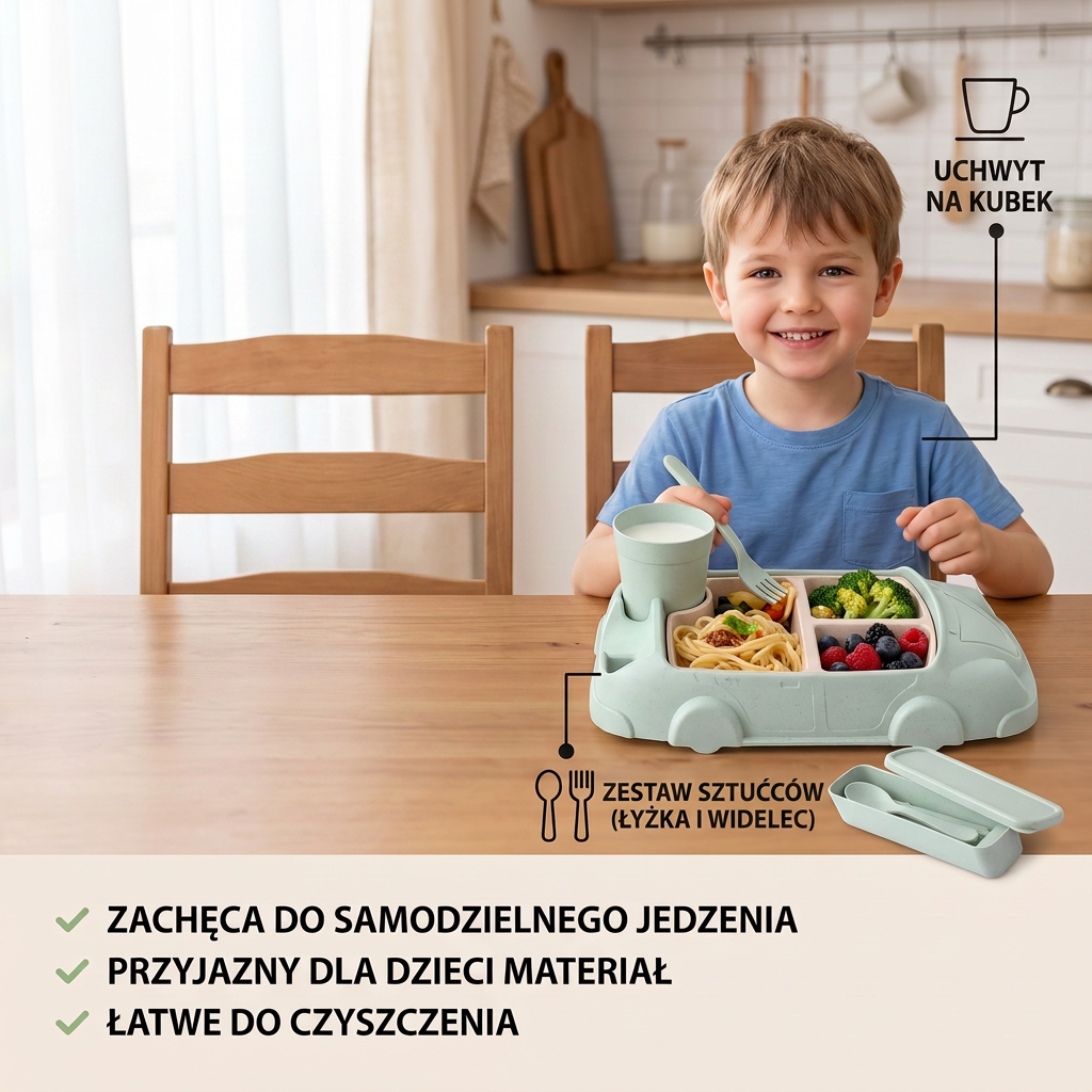 Zestaw Naczyń dla Dzieci w Kształcie Samochodu