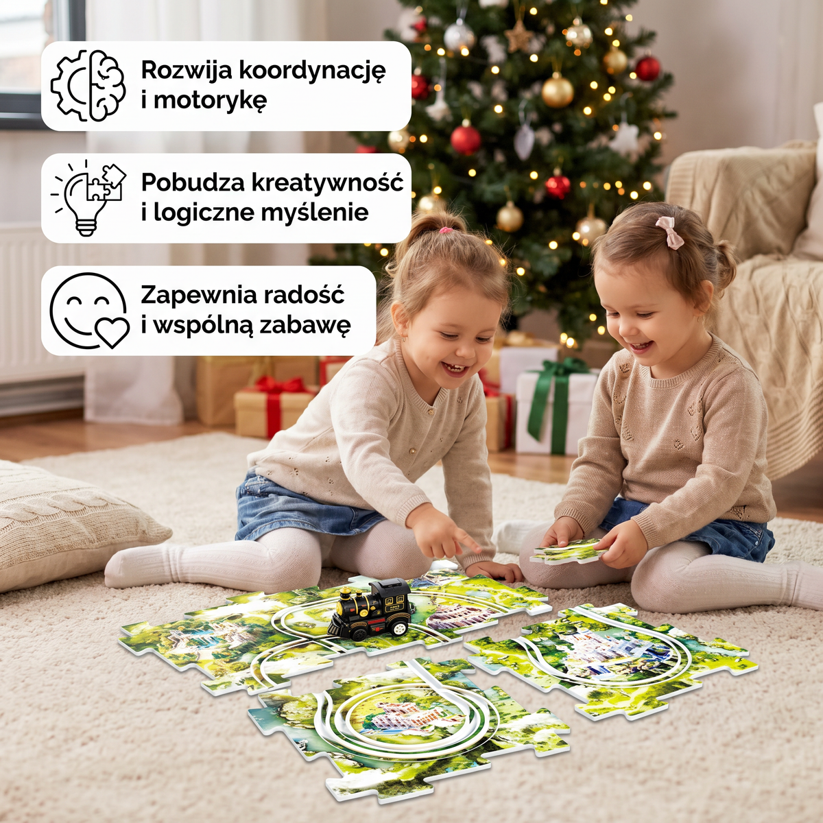 Świąteczny Pociąg Puzzle – Zestaw 4 Elementów