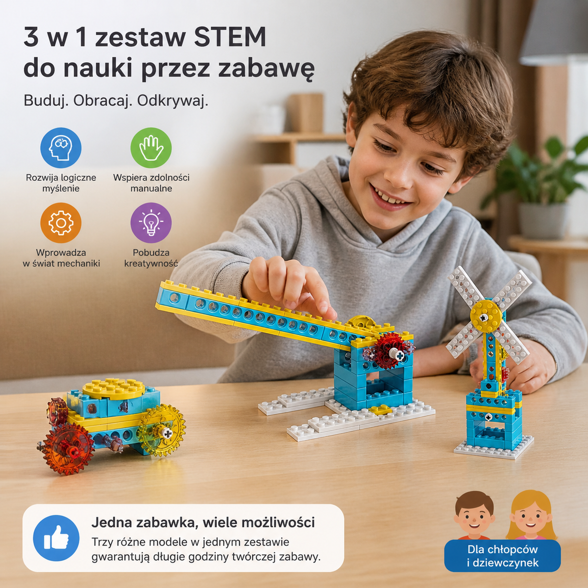 Zestaw klocków konstrukcyjnych 3 w 1 do nauki nauk ścisłych i inżynierii