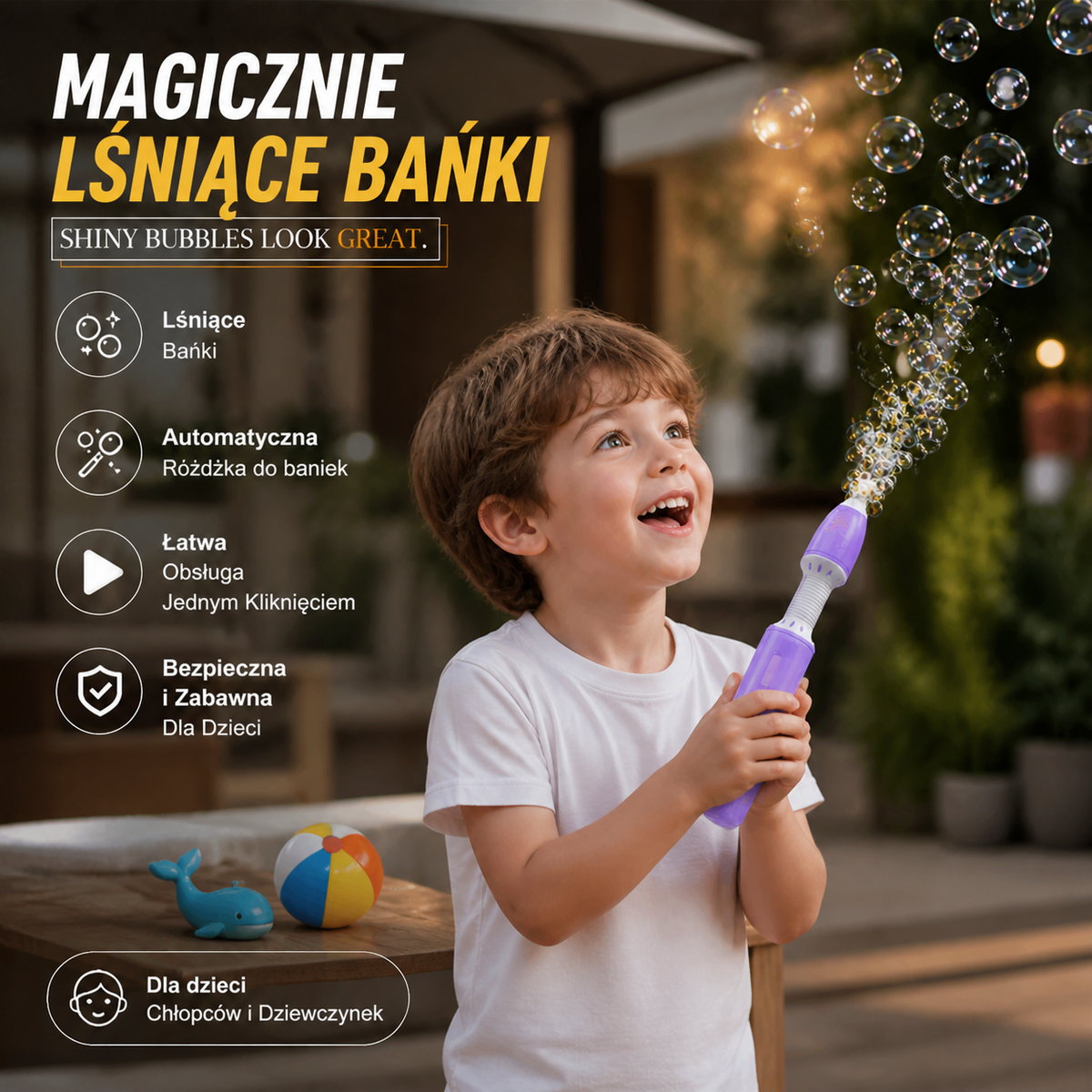 Magiczny pistolet do baniek w kształcie długopisu – automatyczna różdżka do baniek dla dzieci