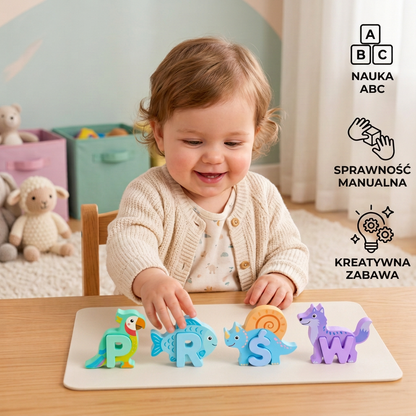 52-elementowy zestaw klocków 3D z alfabetem w stylu Montessori
