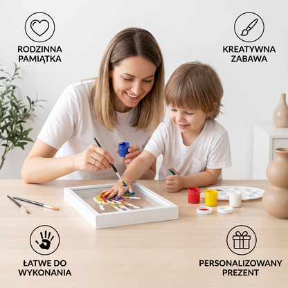 Zestaw DIY do wykonania drewnianej ramki na zdjęcie z odciskiem dłoni – pamiątka rodzinna z farbami