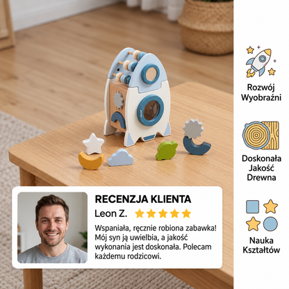 Ręcznie wykonana drewniana rakieta Montessori z różnymi kształtami i kolorami