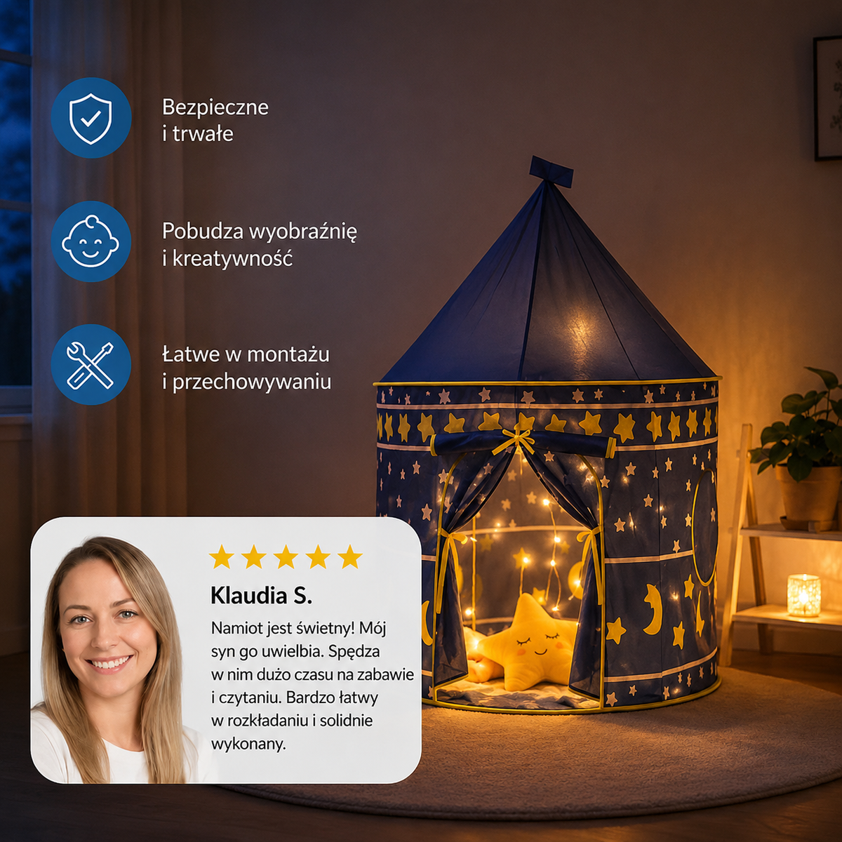 Namiot do zabawy dla dzieci z motywem gwiaździstego nieba – magiczny zamek dla małych odkrywców do domu i na zewnątrz