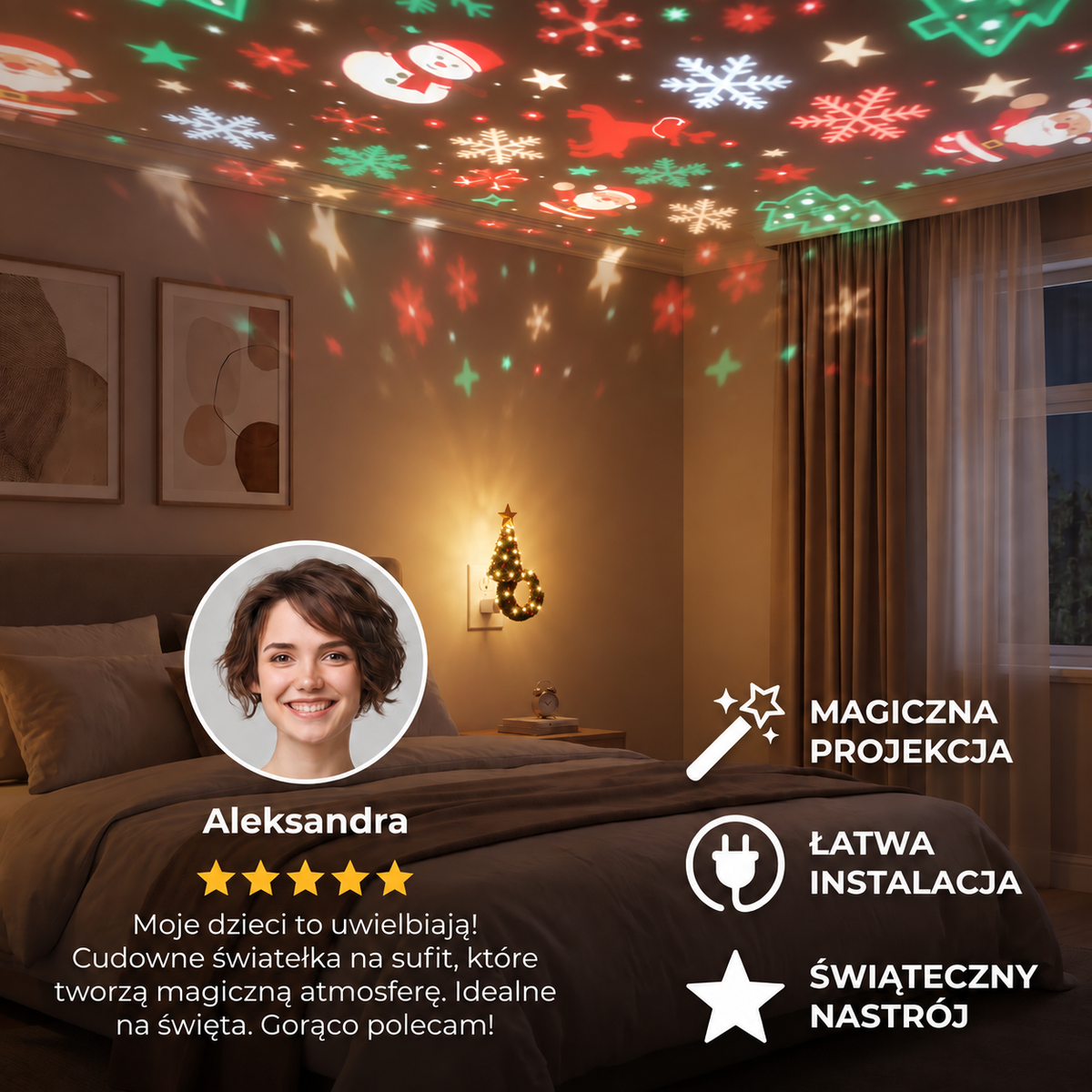 Świąteczna lampka-projektor z choinką