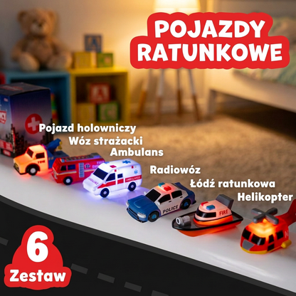 Zestaw 6 zmieniających kolor zabawek do kąpieli w kształcie pojazdów ratunkowych dla niemowląt i małych dzieci