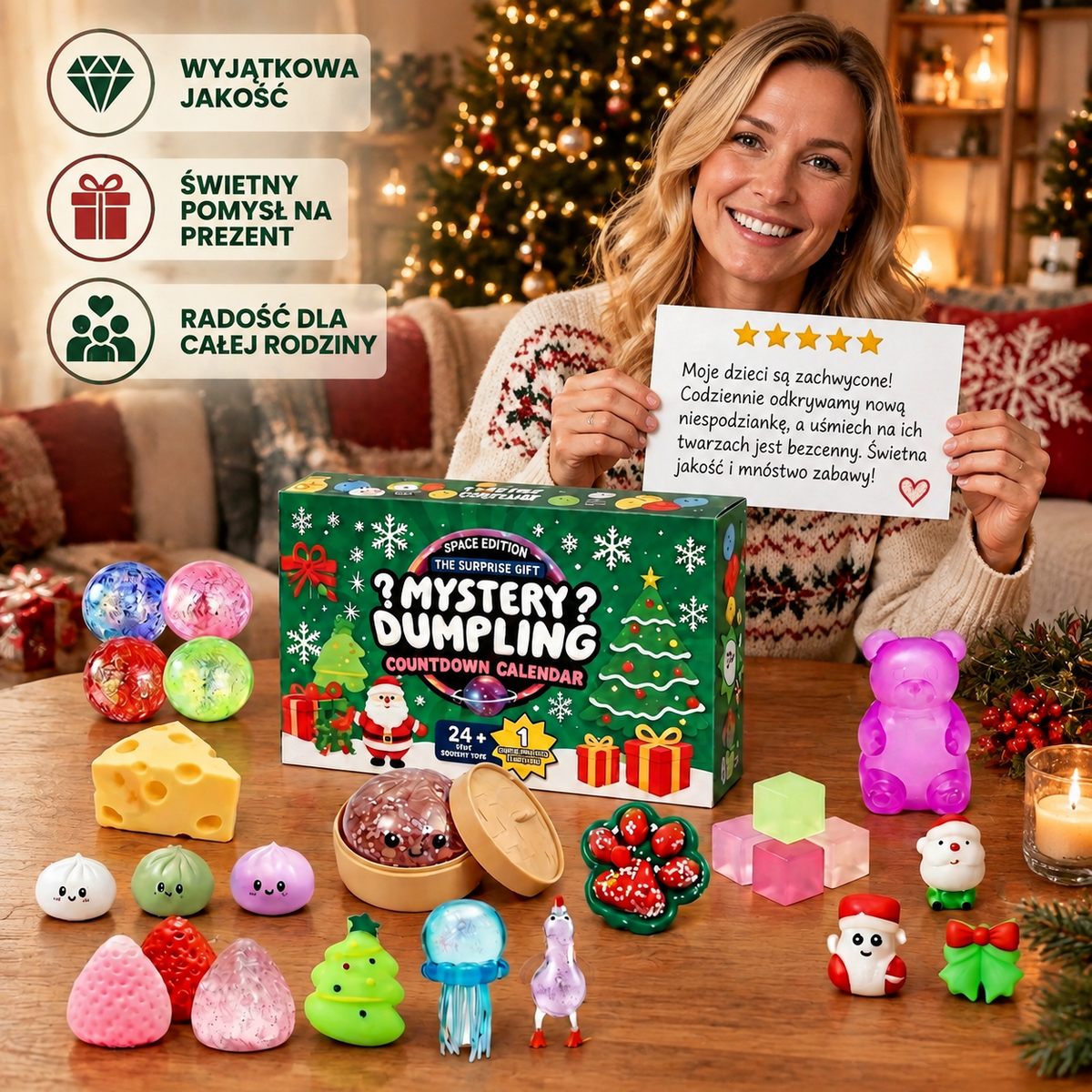 Świąteczny kalendarz adwentowy z zabawkami Squishy dla dzieci