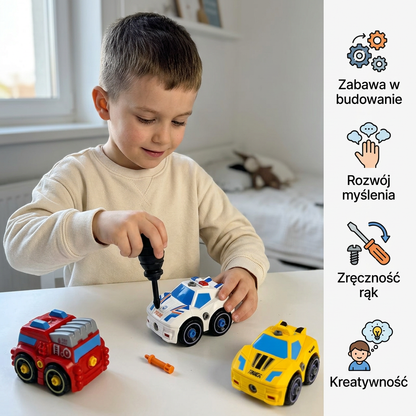 Zestaw 4 pojazdów miejskich do rozkręcania DIY z wiertarką dla dzieci