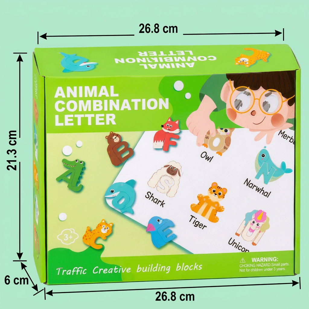 52-elementowy zestaw klocków 3D z alfabetem w stylu Montessori