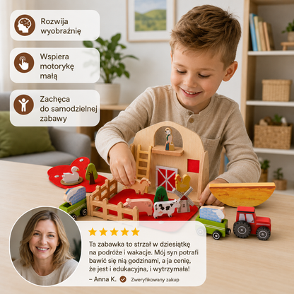 Montessori – drewniano-filcowa zabawka „Farma” do zabawy w podróży – idealna na wyjazdy i spacery