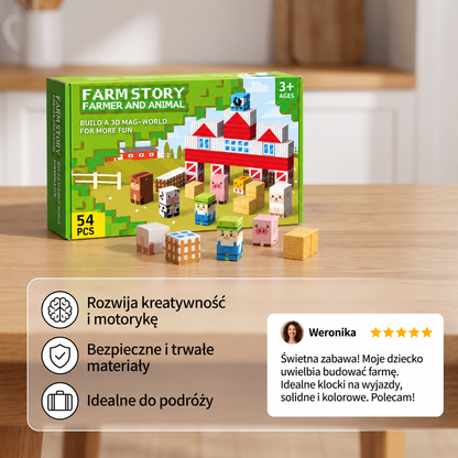 Podróżny magnetyczny zestaw klocków „Farma” ze zwierzętami i stodołą
