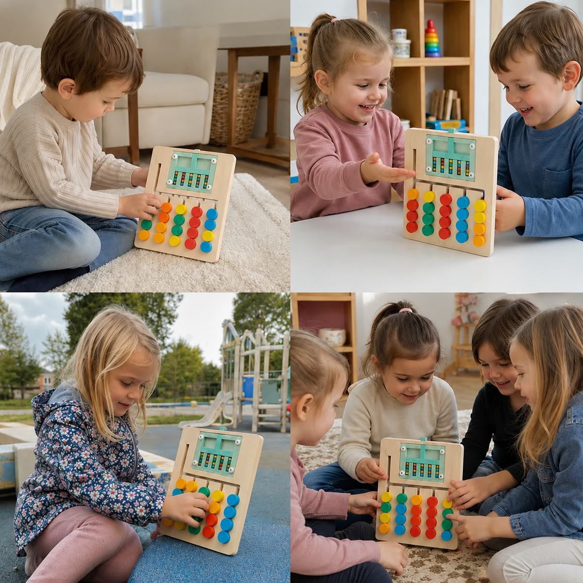 Drewniana gra logiczna z sortowaniem według czterech kolorów – zabawka edukacyjna Montessori rozwijająca myślenie dla dzieci