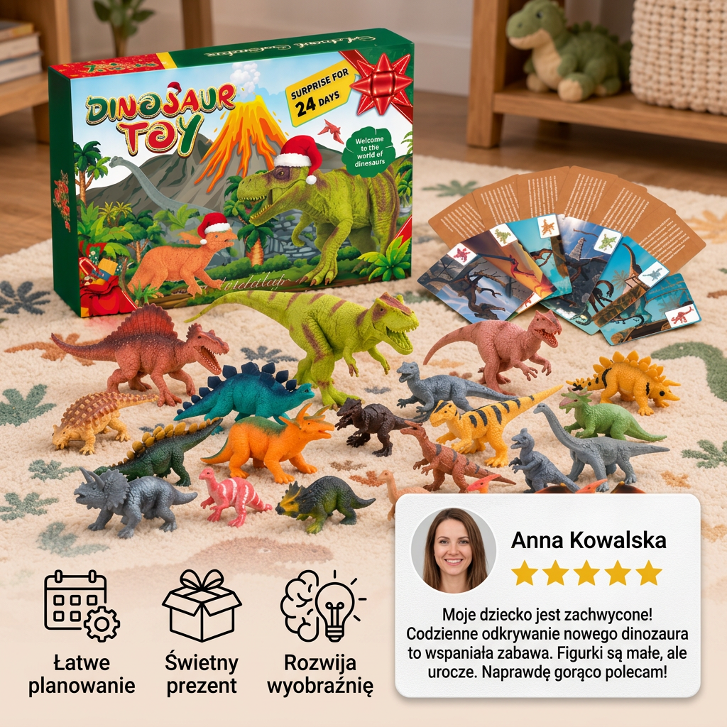 24-dniowy kalendarz adwentowy z dinozaurami i figurkami-niespodziankami
