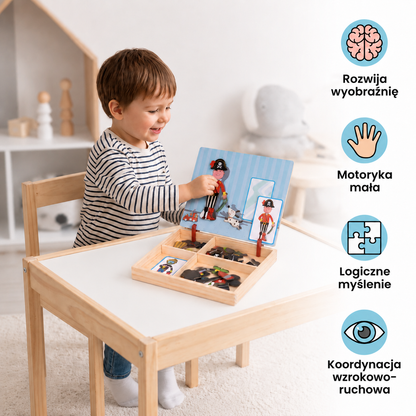 Magnetyczna drewniana układanka do przebierania i dopasowywania – kreatywna zabawka edukacyjna