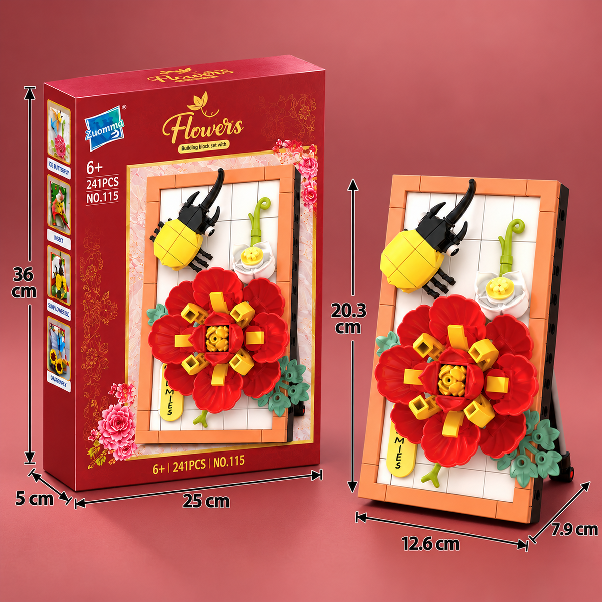 Zestaw klocków DIY 3D z motywem natury – kwiaty i owady
