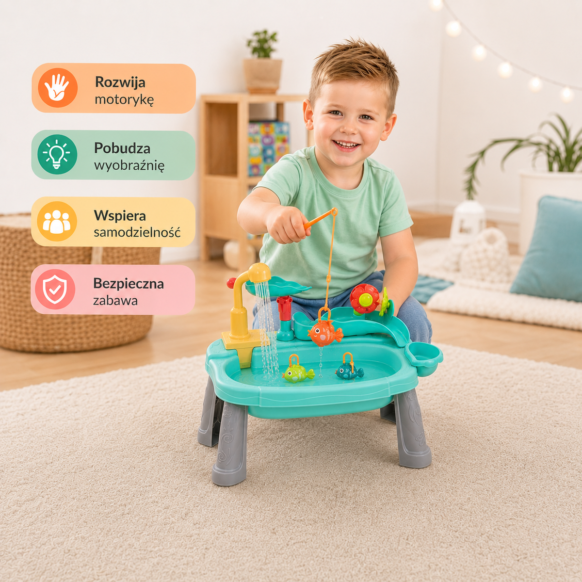 Ergonomiczny podwyższony zestaw do zabawy w kuchenny zlew dla dzieci z elektrycznie płynącą wodą