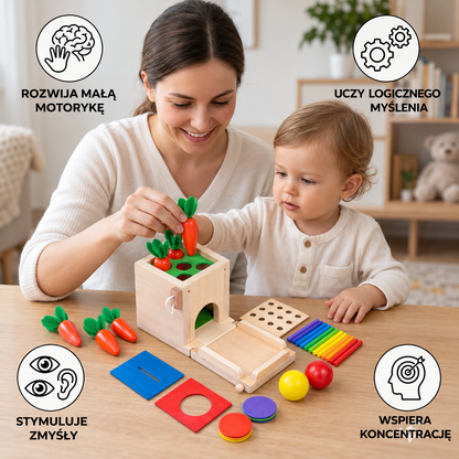 Drewniane pudełko edukacyjne Montessori – zestaw zadań i rozwiązań